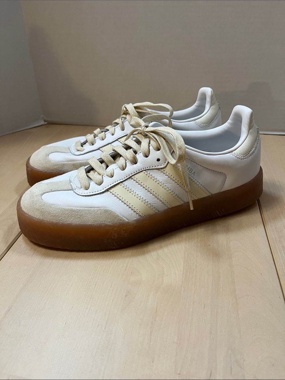 adidas Samba Platform Sneakers in White and Cream with Gum Sole